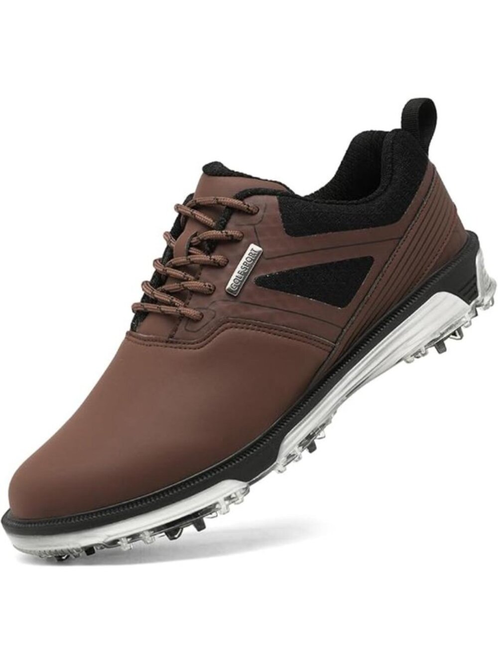 Men's Brown Golf Shoes Fixed Nail Less Sole Waterproof Lightweight No-Slip